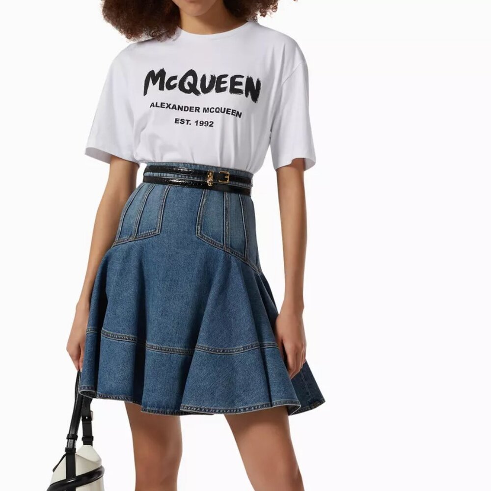 Alexander McQueen Denim flounce hem skirt IT38 US2